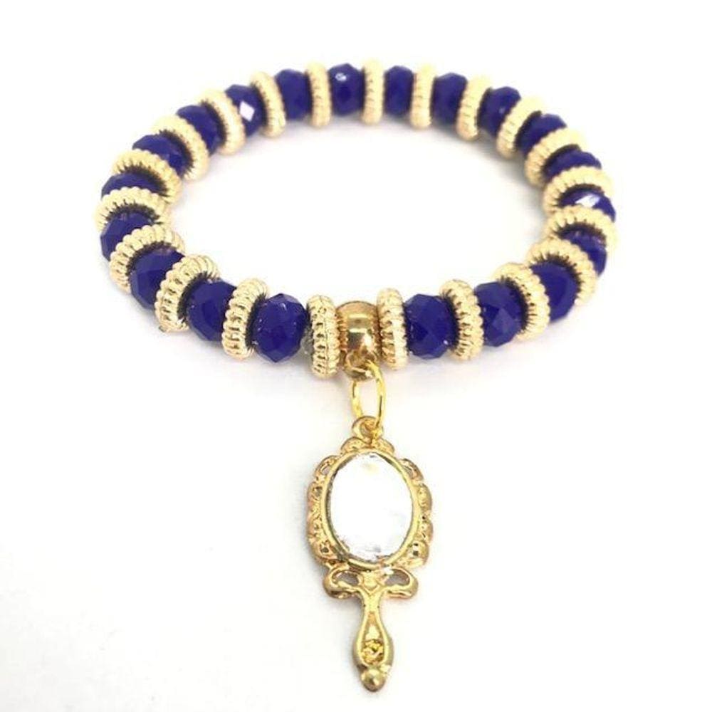Pulseira Oxum Azul Com Abebê Dourado Cristal E Silicone