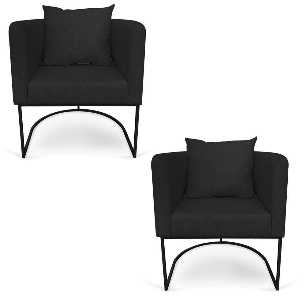 Kit 02 Poltronas Paola Linho Base Metálica Preto Cor Preto
