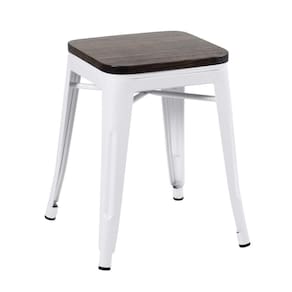 Banqueta Baixa De Madeira Rústica Escura 45 Cm Branco