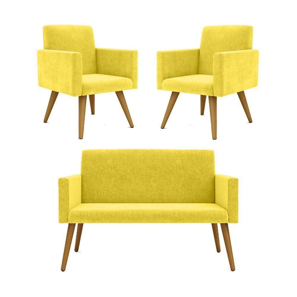 Kit Namoradeira + 2 Poltronas Decorativas Amarelo