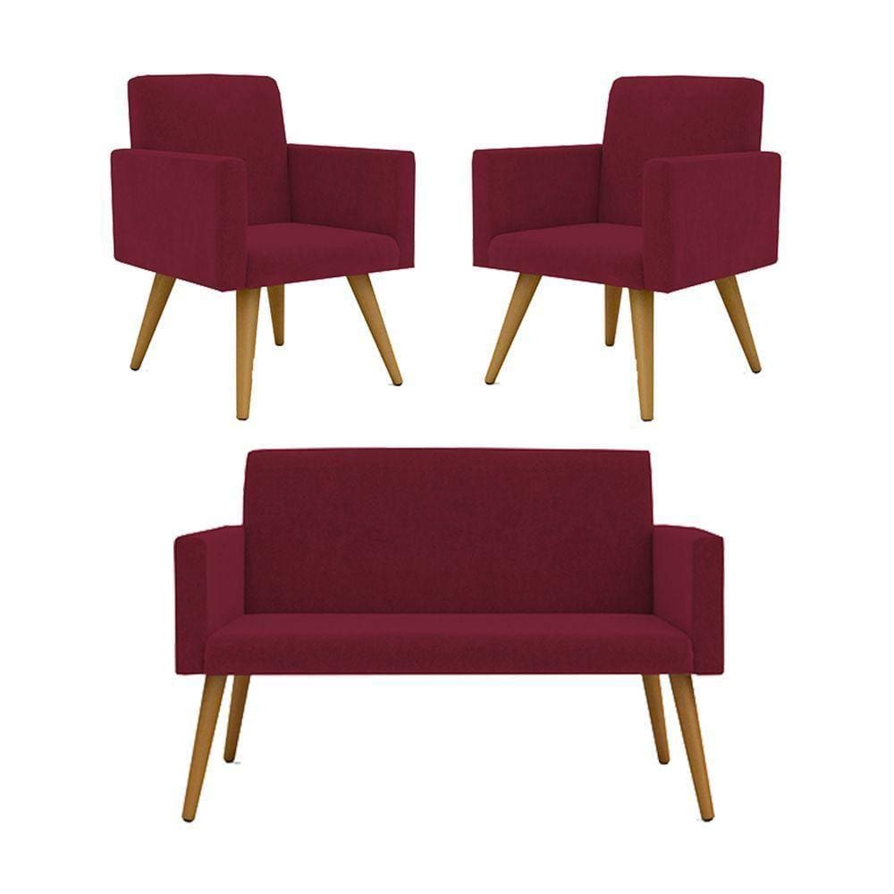 Kit Namoradeira + 2 Poltronas Nina Balaqui Decor Marsala
