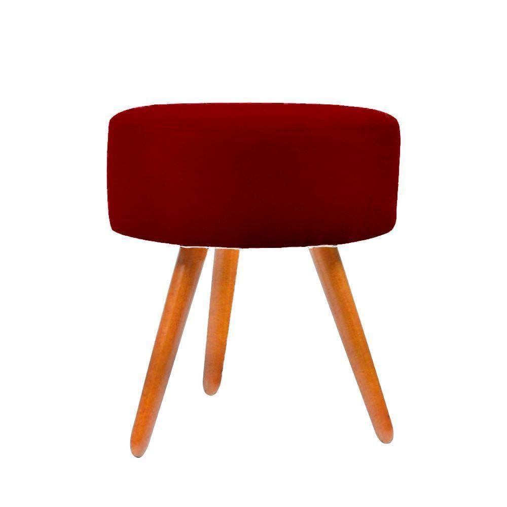 Puff Para Sala Redondo Pé Palito Suede vermelha