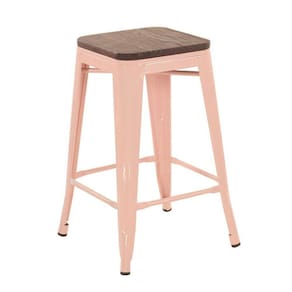 Banqueta Média Iron Tolix Assento De Madeira 66cm Rosa