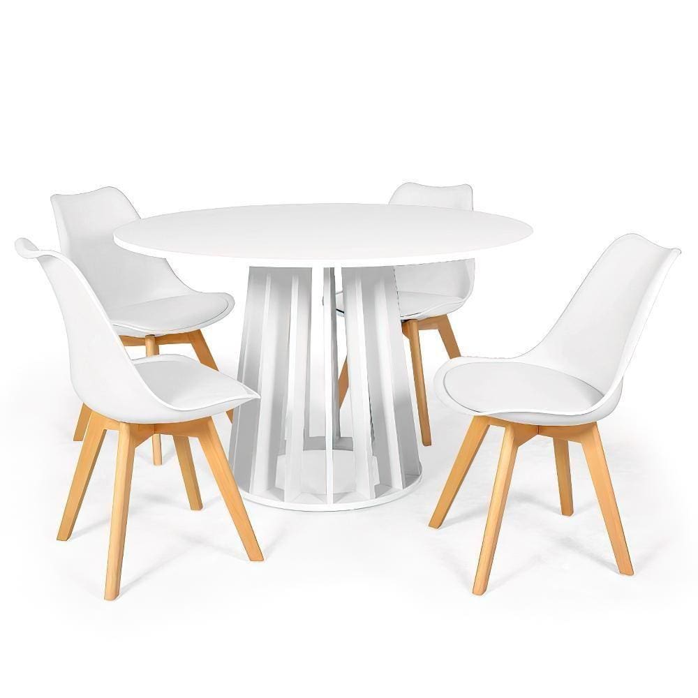 Conjunto Mesa De Jantar Redonda Talia Branca 120cm Com 4 Cadeiras Eiffel Leda - Branco