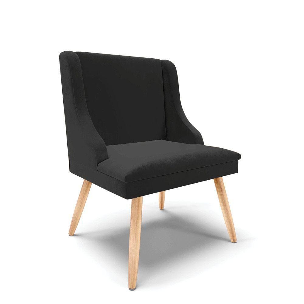 Cadeira Veludo Preto Pés Palito Natural