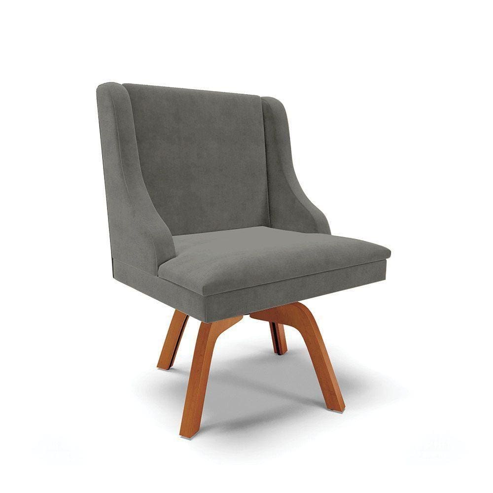 Cadeira Suede Grafite Giratória De Madeira