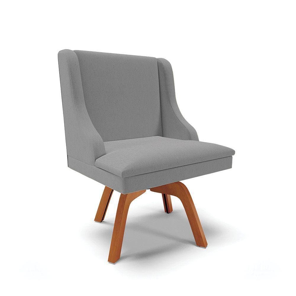 Cadeira Linho Grosso Grafite Giratória De Madeira