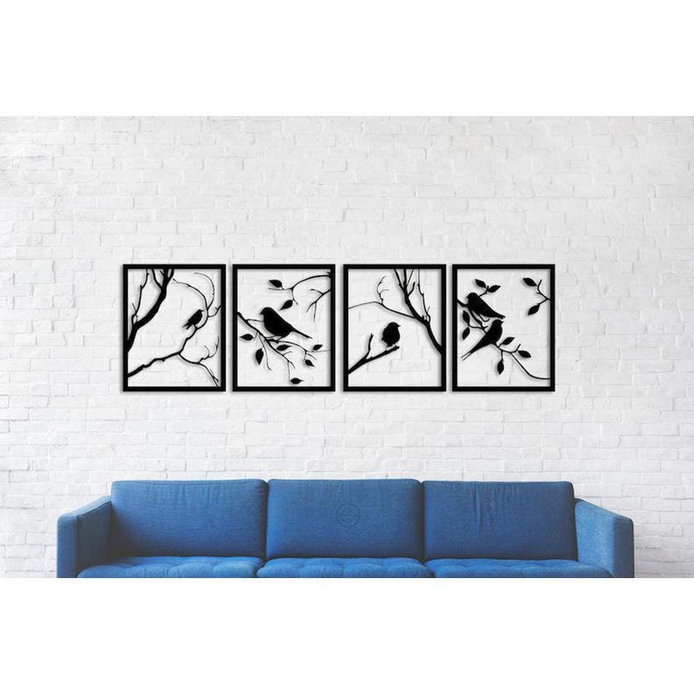 Quadro Decorativo 4 Peças Pássaros Vazado - Mdf 3Mm 003