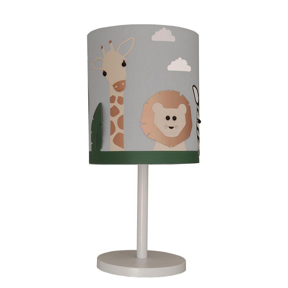 Abajur Infantil Safari Cúpula Cinza Tecido 20X42 Cm