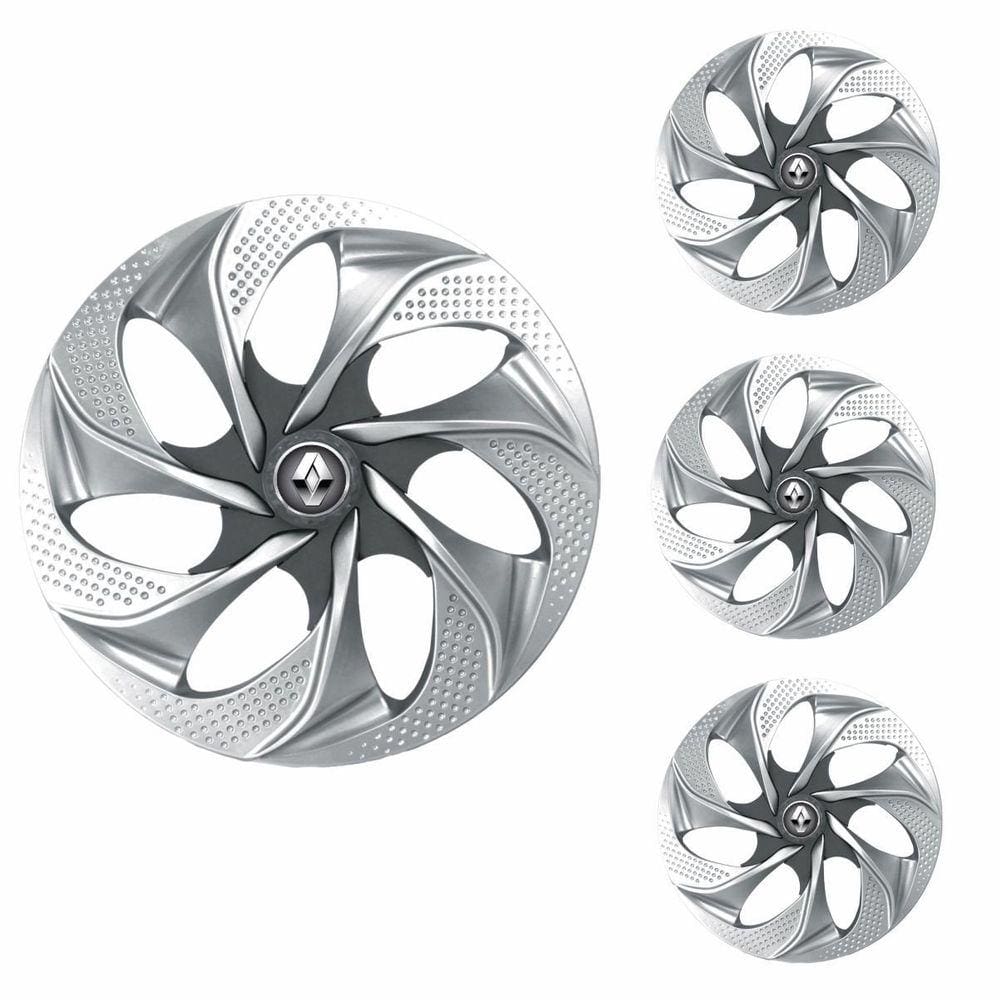 Jogo Calota Aro 14 Evolution Silver Graphite Elitte Prata Grafite + Emblema Resinado Renault (Sandero Logan Clio Scenic Megane)
