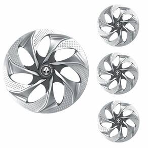 Jogo Calota Aro 14 Evolution Silver Graphite Elitte Prata Grafite + Emblema Resinado Renault (Sandero Logan Clio Scenic Megane)