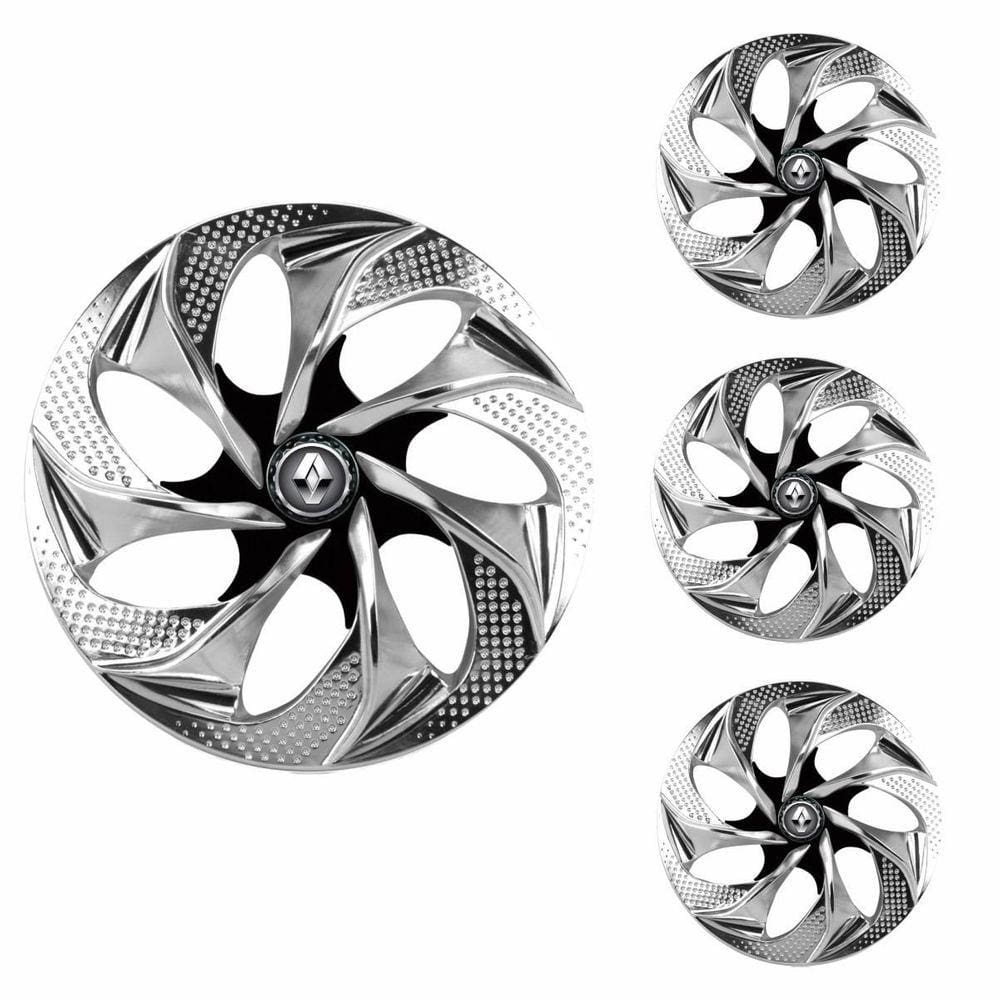 Jogo Calota Aro 14 Evolution Chrome Black Elitte Cromado Preto + Emblema Resinado Renault (Sandero Logan Clio Scenic Megane)