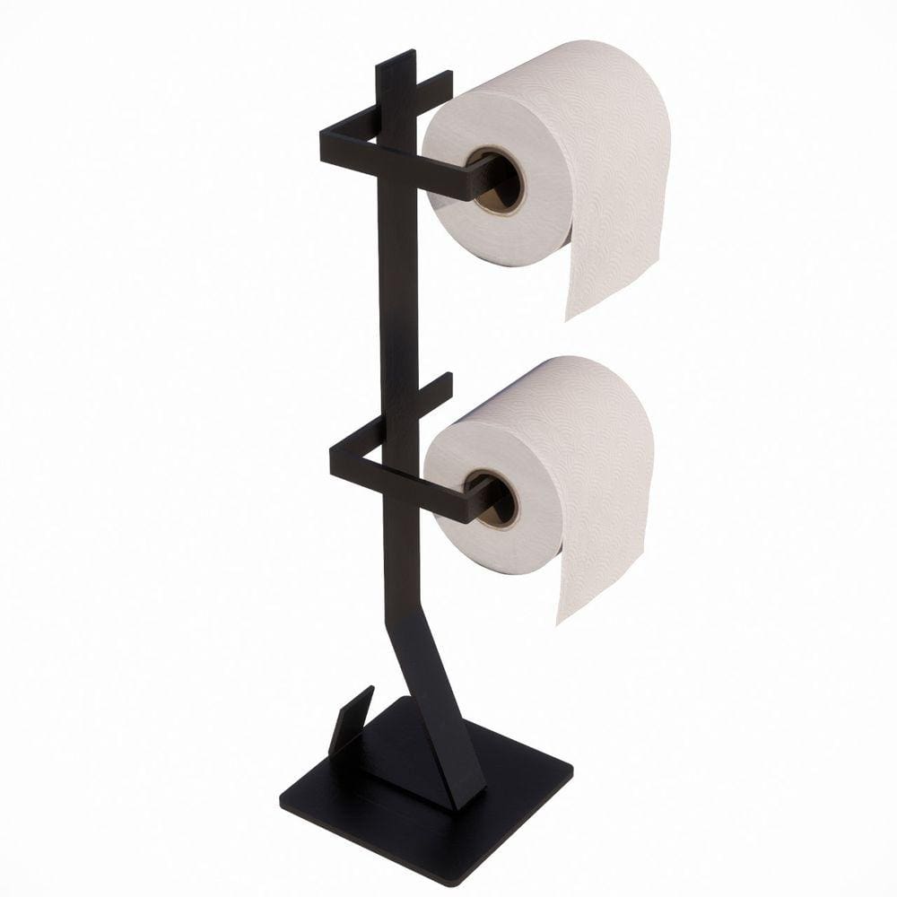 Porta Papel Higiênico Chão Papeleiro Lavabo Preto Duplo
