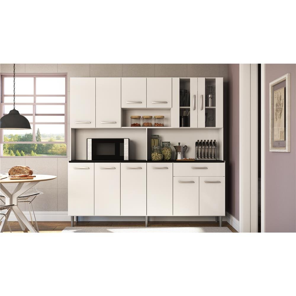Cozinha Compacta Poliman Móveis Clara com 12 Portas e 1 Gaveta - 180cm de largura
