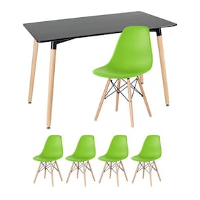 Mesa Retangular 60 X 120 Cm Preto + 4 Cadeiras Verde Claro