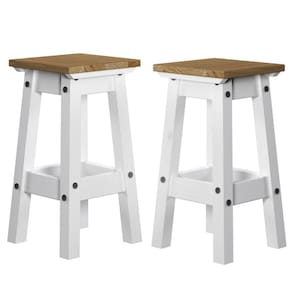 Duas Banquetas de Madeira Maciça Branco Lavado CRW106