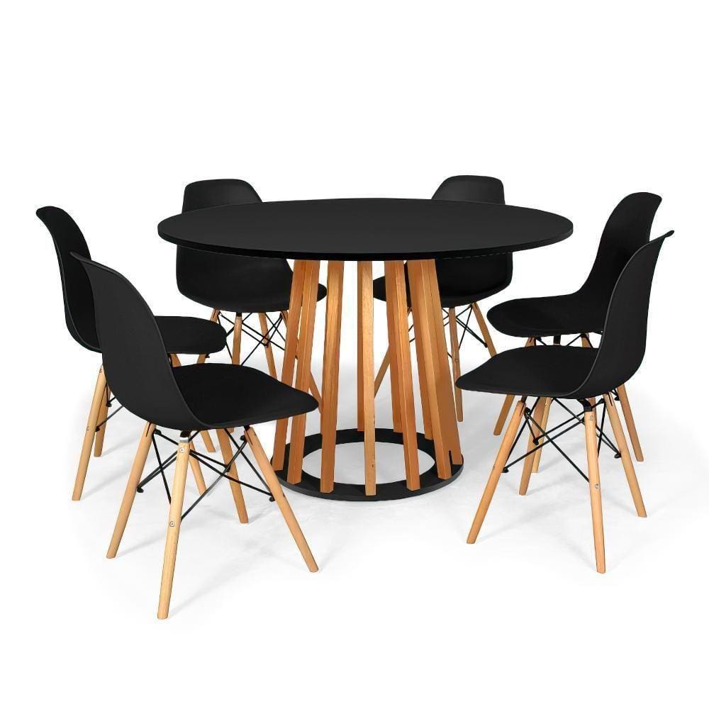 Conjunto Mesa De Jantar Talia Amadeirada Preta 120cm Com 6 Cadeiras Eames Eiffel - Preto
