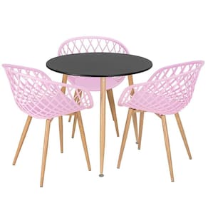 Mesa Redonda 80 Cm Preto + 3 Cadeiras Rosa Claro Rosa Claro