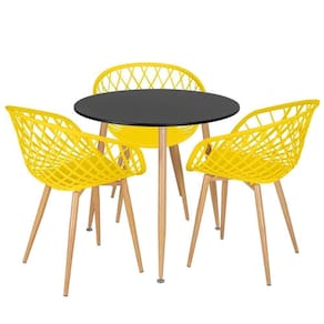 Mesa Redonda 80 Cm Preto + 3 Cadeiras Amarelo Amarelo