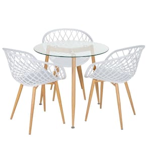 Mesa Redonda Tampo De Vidro 80 Cm + 3 Cadeiras Branco