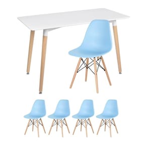 Mesa Retangular 60 X 120 Cm Branco + 4 Cadeiras Azul Claro
