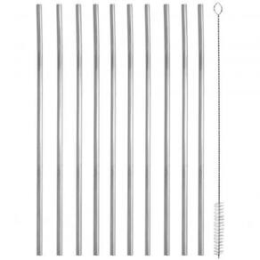 Kit 10 Canudos Inox Sustentável Reto 6mm Escovinha 21,5cm