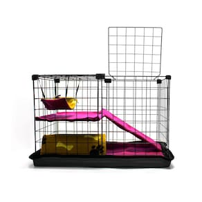 Cercado Pet Porquinho da India 30x60x40 Preto com Teto Toca Rede e Tapete Higiênico Femea