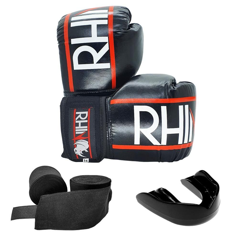 Kit Treino Boxe Kickboxing Rhino com Luva - Bandagem - Bucal