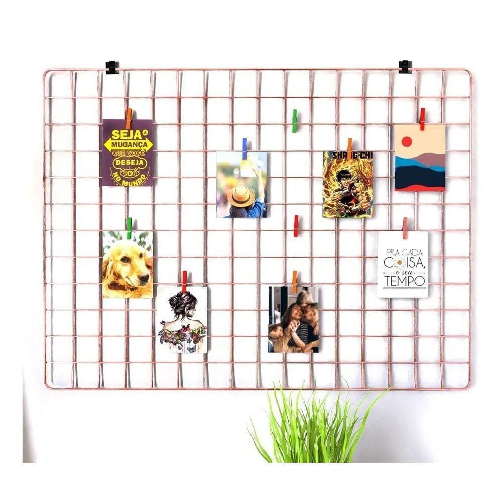 Memory Board Painel de Fotos Tela Aramada 60x80 Rose Gold + Prendedores e Clipes