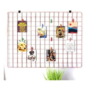 Memory Board Painel de Fotos Tela Aramada 60x80 Rose Gold + Prendedores e Clipes