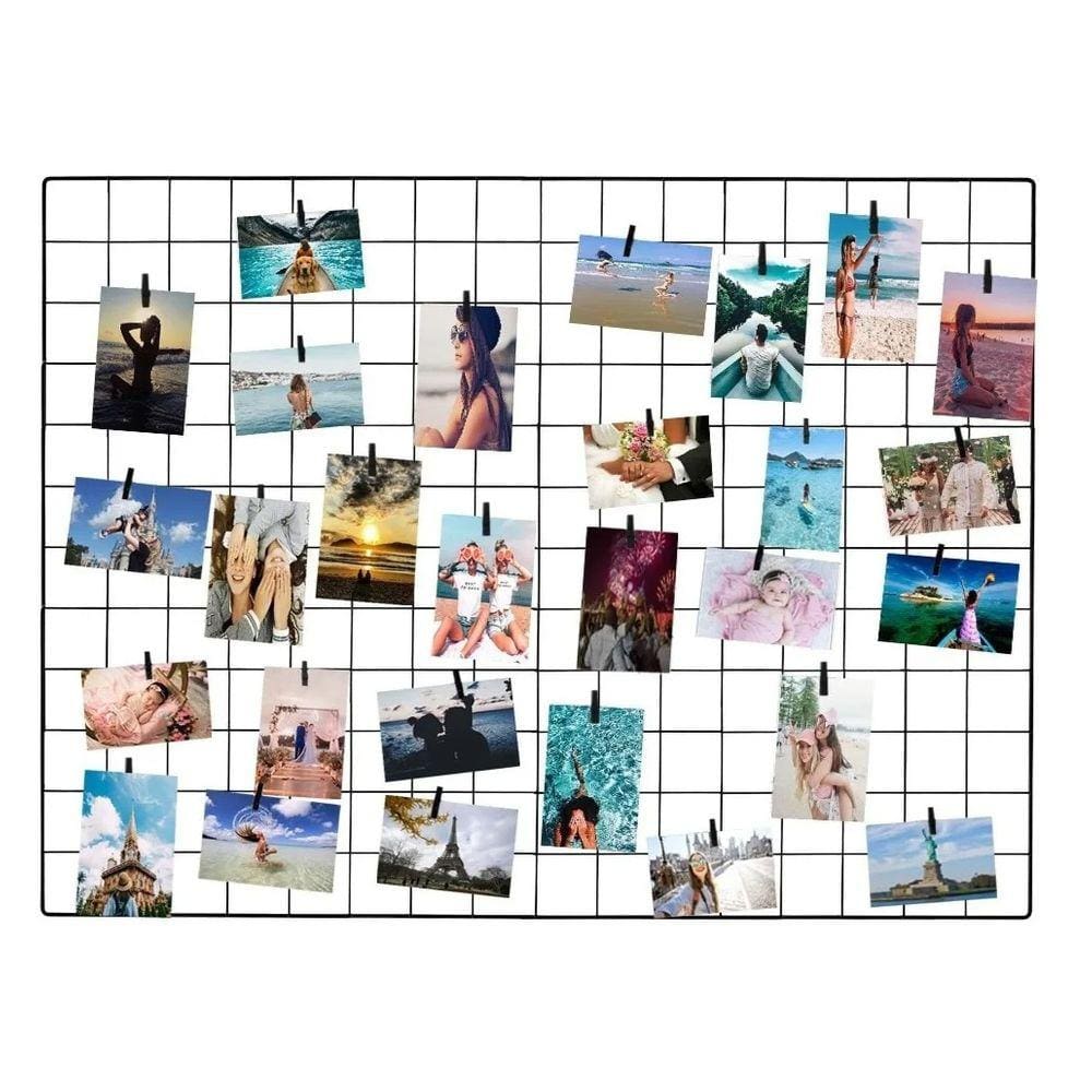 Memory Board Painel de Fotos Tela Aramada 60x80 Preto + Prendedores e Clipes