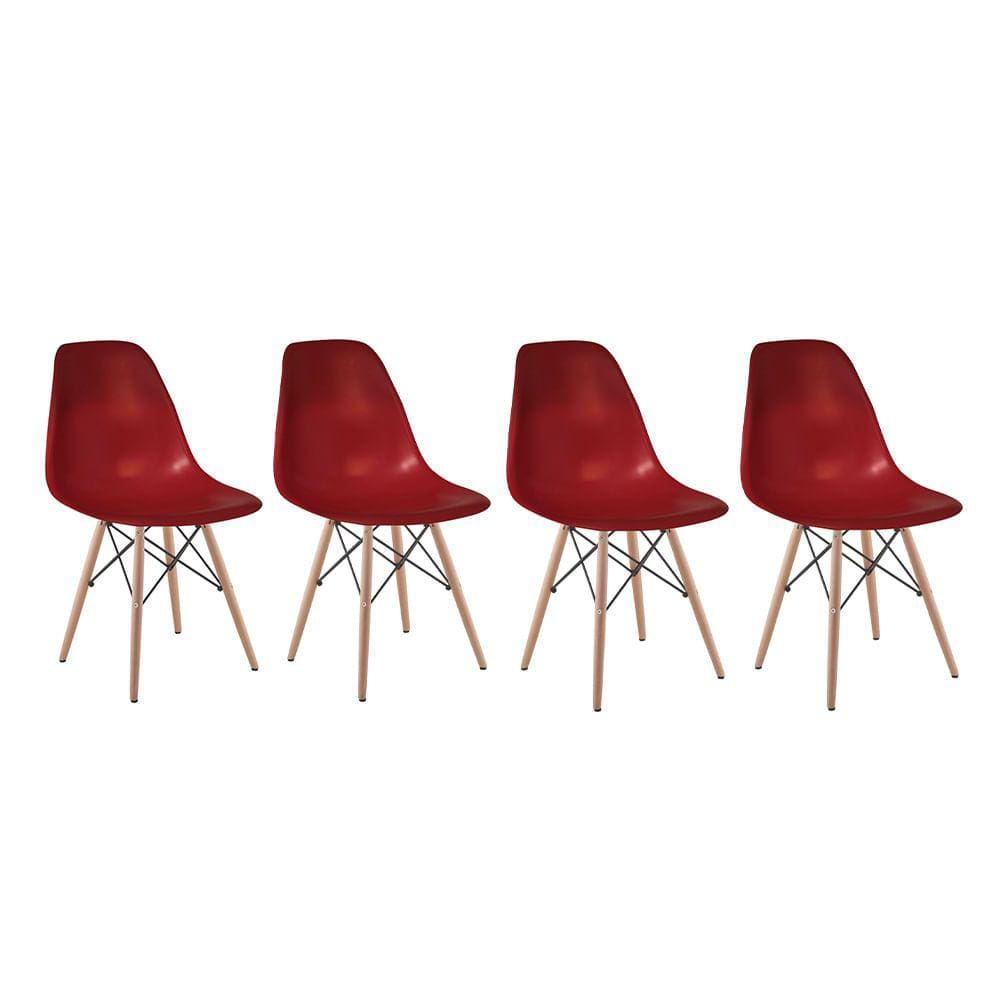 Conjunto 4 Cadeiras Eiffel Base Madeira – Bordô