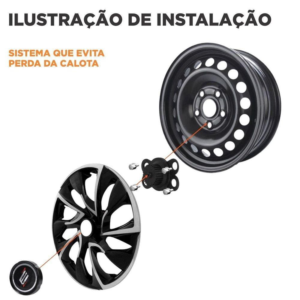 Jogo Calota Aro 13 Nitro X Black Silver Esportiva Preto