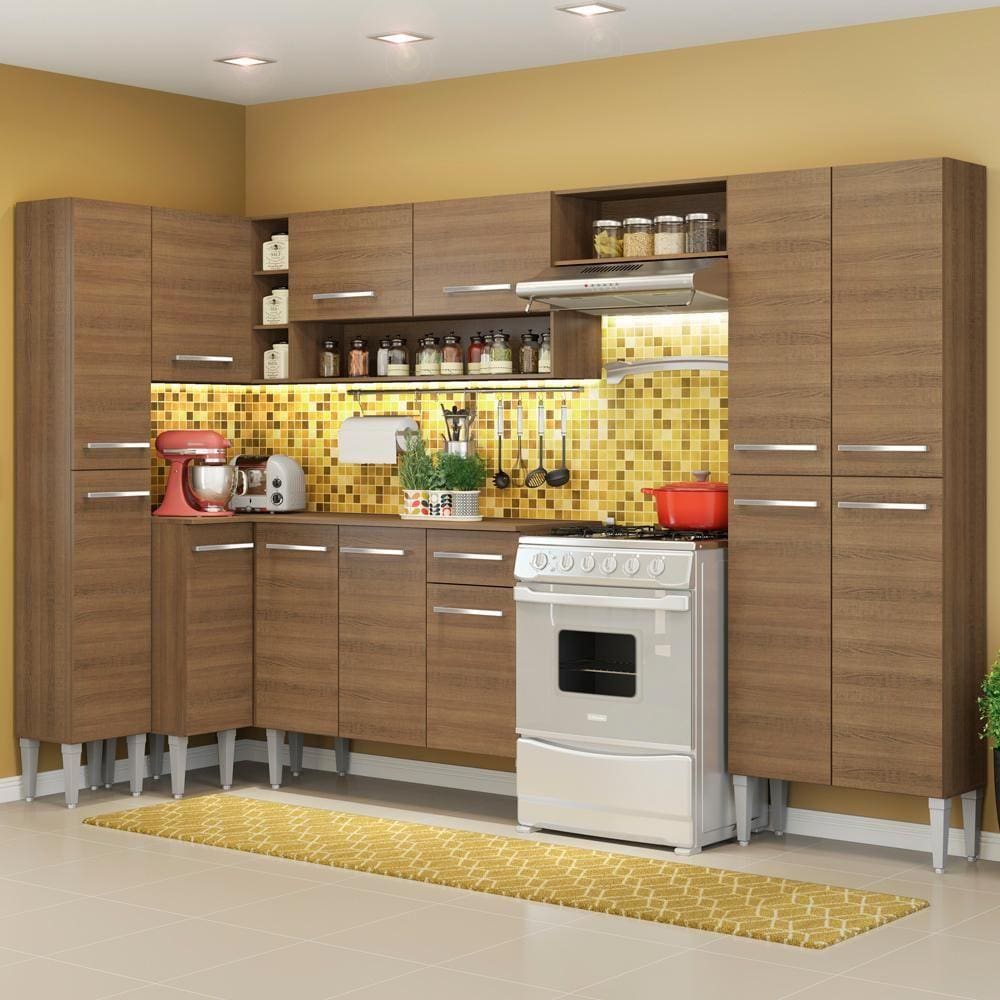 Cozinha Completa de Canto Reto Madesa EmillyLovecom Armário e Balcão 13 Portas 1 Gaveta