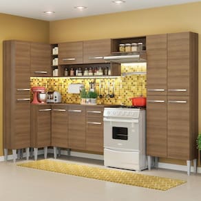 Cozinha Completa de Canto Reto Madesa EmillyLovecom Armário e Balcão 13 Portas 1 Gaveta