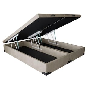 Cama Box Baú Casal 138 Bipartido - Bello Box Suede Bege