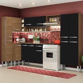Cozinha Completa de Canto Reto Madesa EmillyLovecom Armário e Balcão 13 Portas 1 Gaveta