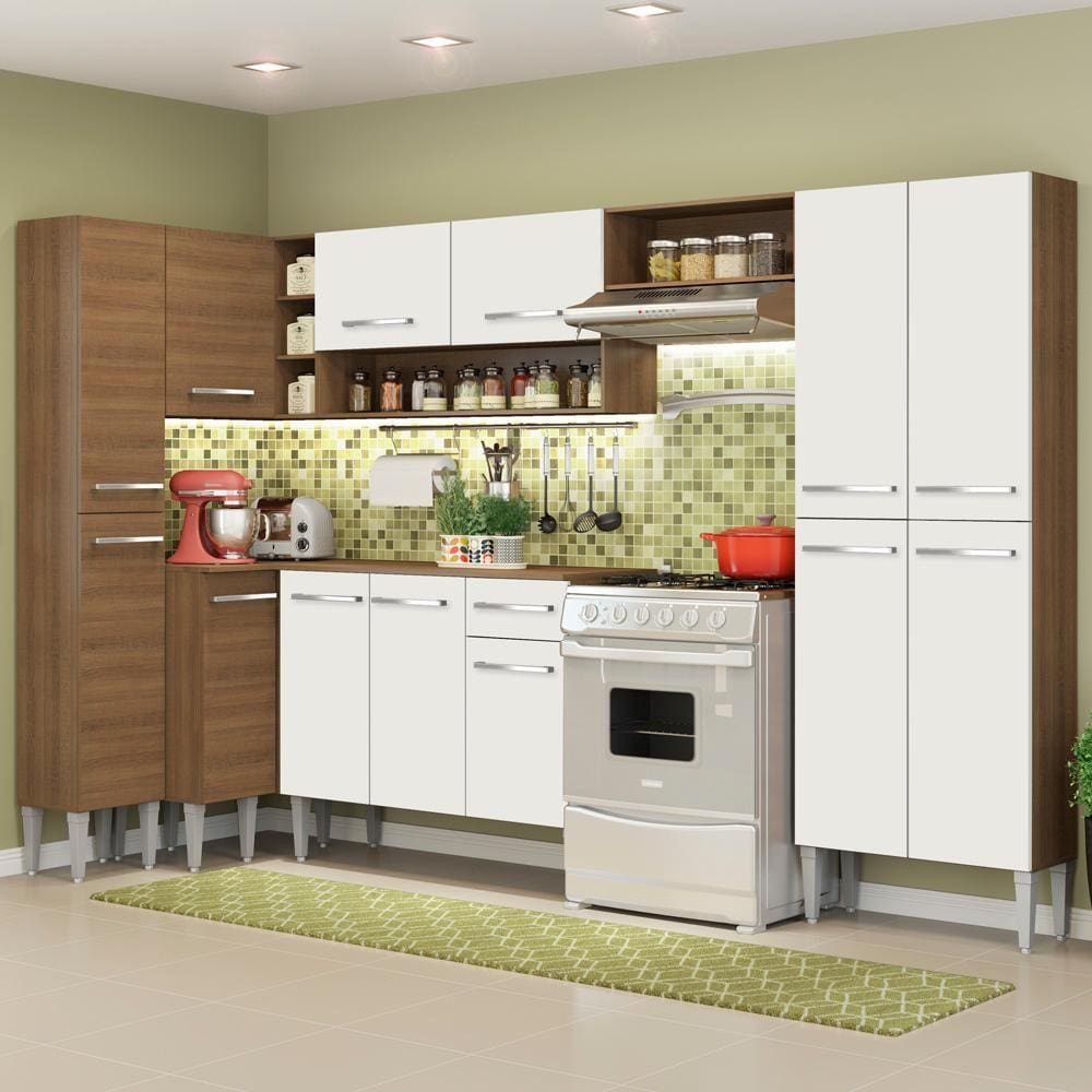Cozinha Completa de Canto Reto Madesa EmillyLovecom Armário e Balcão 13 Portas 1 Gaveta