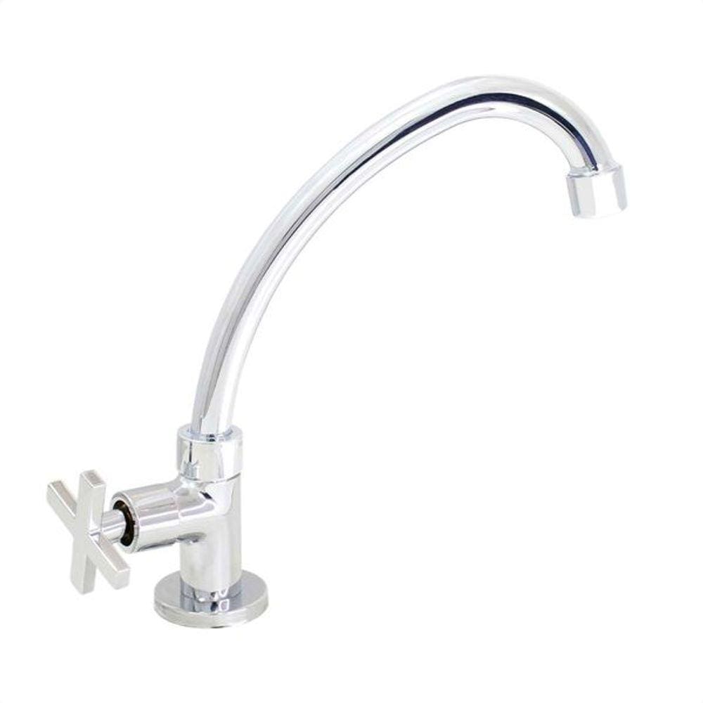 Torneira Cozinha Mesa Bica Móvel Cromada C29 Arejador Fixo
