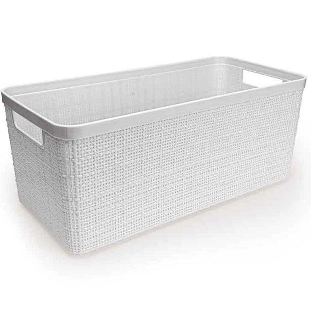Cesto Organizador Plástico Juta Alongado 34Cm Grande Branco