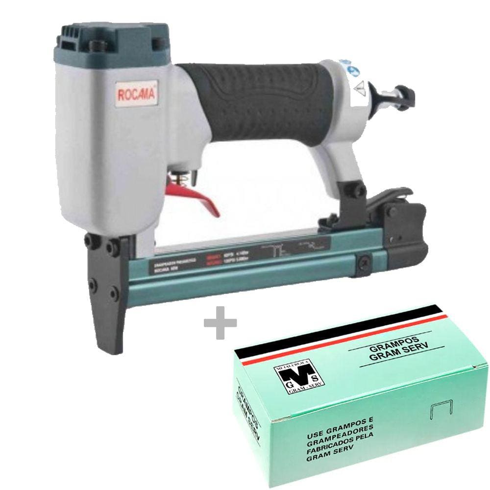 Kit Grampeador Profissional Pneumático 80W + 4000 Grampo 80/10mm - Rocama