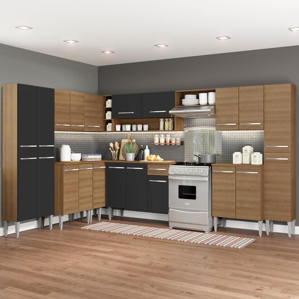 Cozinha Completa de Canto Reto Madesa EmillyBigcom Armário e Balcão 21 Portas 1 Gaveta