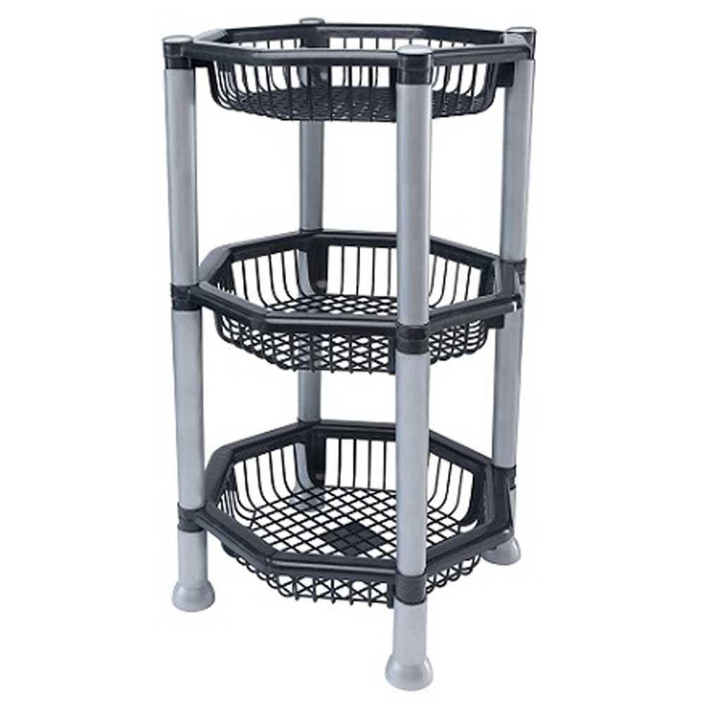 Fruteira Oitavada Prateleira Modular 3 Andares Cesto Preto