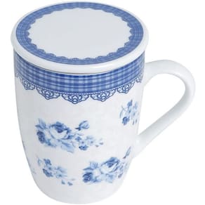 Caneca Em Porcelana Com Tampa E Filtro Azul Grécia 2176 Lyor