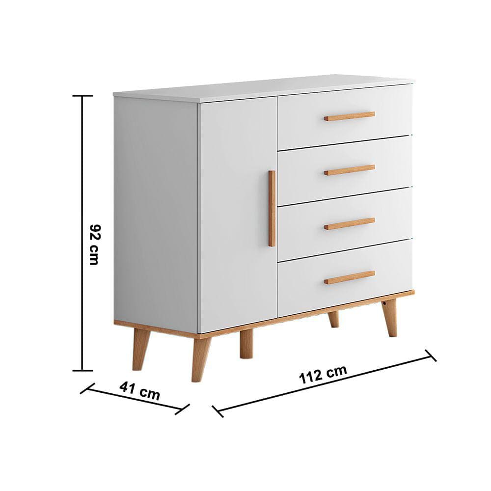 Cômoda Ludmila 4 Gavetas com Porta - Branco