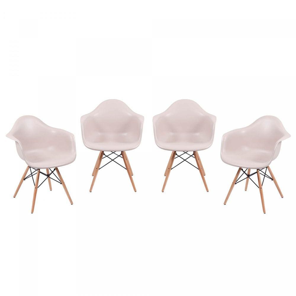 Kit 4 Poltronas/Cadeiras Com Braço Base Madeira Dkr OR Design Cinza