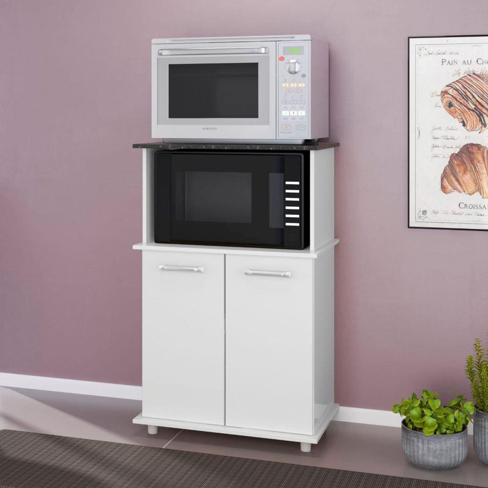Balcão para Micro-ondas e Forno 2 Portas Branco Isis Nicioli