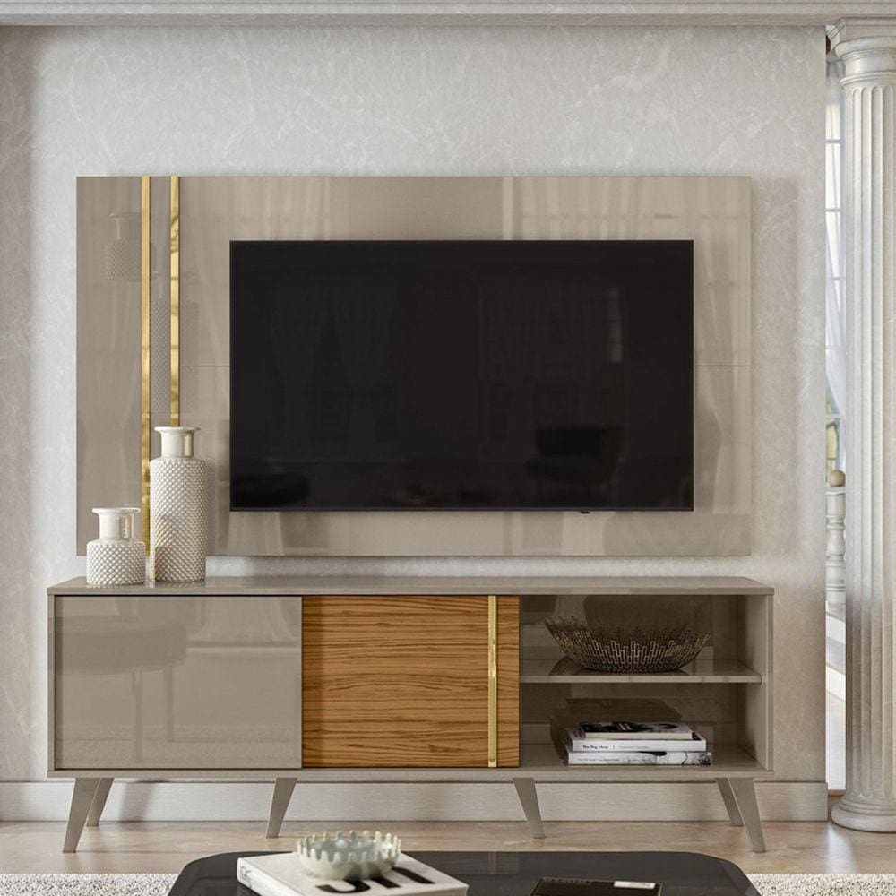 Rack com Painel para TV até 65 Polegadas 2 Portas Cronos Madetec Cinza/Naturale