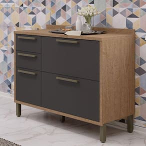 Balcão 100% MDF 120cm 2 Portas Baculantes 3 Gavetas Helena Espresso Móveis Castanho/Cinza