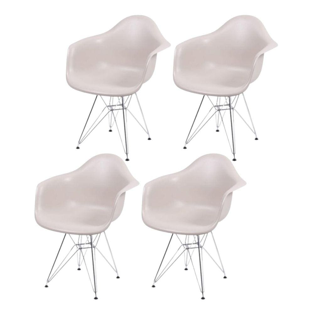 Kit 4 Poltronas Com Braço Base Cromada Eames Dkr OR Design Cinza
